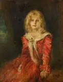 Franz von Lenbach, Portrait of Marion von Lenbach, Oil on painting cardboard, mounted on hardboard