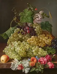 Gottfried Wilhelm Voelcker, Still Life with Grapes and Autumn Flowers, Oil on canvas