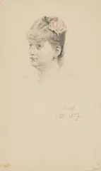 Anton von Werner, Female portrait study, Chalk in black and red on paper