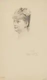 Anton von Werner, Female portrait study, Chalk in black and red on paper