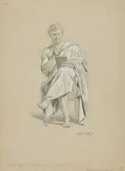 Anton von Werner, Ovid, Chalk in black and white on tinted paper