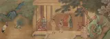 Qiu Ying, Palace garden scenes. Qing dynasty, Horizontal scroll. Ink and colousr on silk. Inscription Qiu Ying shi fu zhi, sealed Shizhou. Colophon by Zeng Guofan (1811–1872) and one more