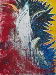 Michael Buthe, Minotaurus, 1984, Mixed media, collaged, on canvas