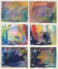 Michael Buthe, Reise nach Zagora, 1986, 6 part work: each mixed media on card. Each