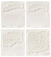 Günther Uecker, Korrelationen, 2000, Serie von 4 Prägedrucken auf handgeschöpftem Bütten