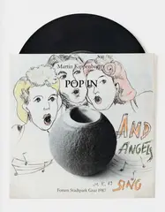 Pop In. And Angels sing by Martin Kippenberger, 1987/1989, Ballpoint pen and colour chalks on vinyl record sleeve, sold May 2025