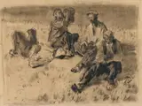 Christo, Farmers resting in a field (study for an oil painting)
