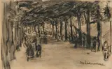 Max Liebermann, Niederländische Dorfstraße, Circa 1910, Chalk drawing on brownish drawing paper