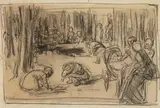 Max Liebermann, Kinderspielplatz, Circa 1897 (?), Chalk drawing on drawing paper