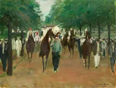 Otto Dill, Auf dem Wege zur Rennbahn, 1954, Oil on fibreboard