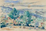 Charles Henri Manguin, Paysage à Saint-Tropez, 1921, Watercolour and pencil drawing on laid paper, laid down on copperplate card