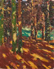 Walter Ophey, Sonnenflecken im Tannenwald, Circa 1906, Oil on canvas, mounted on fibreboard