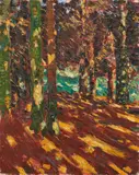 Walter Ophey, Sonnenflecken im Tannenwald, Circa 1906, Oil on canvas, mounted on fibreboard