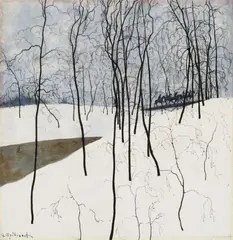 Léon Spilliaert, Les Cavaliers dans la neige, 1915, Gouache and brush and India ink on firm white paper