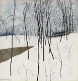 Léon Spilliaert, Les Cavaliers dans la neige, 1915, Gouache and brush and India ink on firm white paper