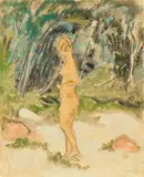 Erich Heckel, Frau vor Bäumen, 1925, Watercolour and black chalk on laid paper
