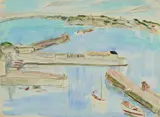 Erich Heckel, Südfranzösischer Hafen (Hafen von St. Jean de Luz), 1929, Watercolour and colour chalks on drawing paper by JW Zanders with watermark. 50.3 x 67.7/