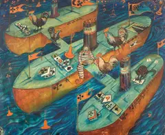 Robert Michel, 3 Schiffe, 1920, Oil on card