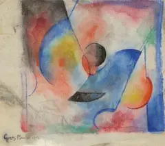Georg Muche, Untitled, 1913, Watercolour on irregularly cut canvas. 19.5/18.2 x 23.2/
