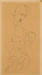 Weibliche Figur by Oskar Schlemmer, 1916/1919, Pen and ink and pencil on lightly brown tracing paper, mounted onto yellowish machine-made laid paper (45.7/, sold May 2025