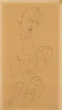 Oskar Schlemmer, Weibliche Figur, 1916/1919, Pen and ink and pencil on lightly brown tracing paper, mounted onto yellowish machine-made laid paper (45.7/