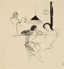 Oskar Schlemmer, Unter der Lampe, 1916, Pen and ink on smooth drawing paper