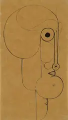 Oskar Schlemmer, Geometrischer Kopf nach rechts, 1922, Pen and ink drawing on smooth brown paper, mounted on light paper sheet (50 x 31.8/