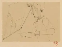 Half-Figure, towards left by Oskar Schlemmer, 1933, Pencil drawing on smooth, light brown drawing paper, the left margin with perforation. Mounted on light, faintly pink su, sold May 2025