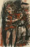 Rudolf Wacker, Kind mit Puppe, 1937, Red and black colour chalks on paper