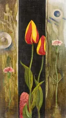 Franz Radziwill, Zwei Tulpen und Nelken, 1970, Oil on canvas on wood