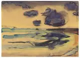 Emil Nolde, Marschlandschaft mit See und Abendwolken, Circa 1925/1930, Watercolour and black India ink on drawing paper