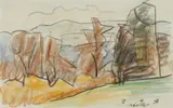 Lyonel Feininger, Connecticut im Herbst, 1938, Colour chalk and pencil on paper