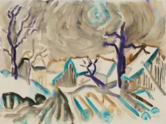 Winterliches Dorf by Otto Dix, 1950s, Watercolour over pencil and chalk preparatory drawing on watercolour laid paper, sold May 2025