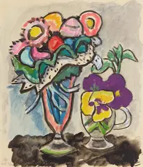 Süße Blumen und Stiefmütterchen by Gabriele Münter, 1955, Oil on paper, sold May 2025