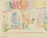 Oskar Kokoschka, Bühnendekor zu Sphinx und Strohmann, 1966, Colour chalk and pencil on drawing paper