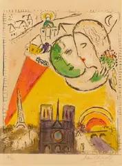 Le Dimanche by Marc Chagall, 1954, Original colour lithograph on wove paper with cut "[ARCHE]S" watermark, sold May 2025