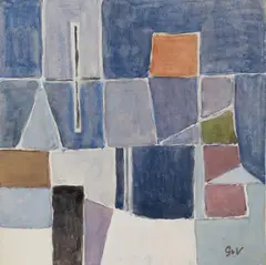 Geer van Velde, Composition bleue, Circa 1957, Gouache and watercolour on paper with watermark "EXTRA ST"