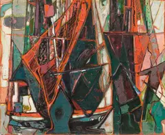 Max Kaus, Fischerboote (Amrum), 1952, Oil on fibreboard
