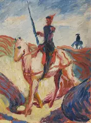 August Macke, Don Quichotte, 1912, Oil on artist's board, laid down on card