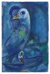 Marc Chagall, L'Oiseau bleu, 1952, Tempera, gouache, white bodycolour, and brush and India ink on firm watercolour card with barely legible watermark "[...] FRANCE"