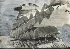 Anselm Kiefer, Untitled (from the serie: Sefer Hechaloth), Around 2002, Acrylic and gouache on black and white photograp