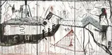 Jonathan Meese, Garten Eden I (der lederne Fisch), 2004, Oil and collage on canvas, 3 parts