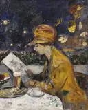 Lesser Ury, Dame im gelben Kleid im Café (Café Bauer), Circa 1910, Oil on canvas
