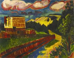 Max Pechstein, Dorfende und Wanderdüne in Nidden. Verso: Frank im Lupinenfeld mit Schmetterlingen, Circa 1920, Oil on canvas, painted on both sides
