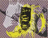 Sigmar Polke, Untitled, 1986, Dispersion and Indian ink on printed fabric