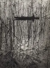 Ruth Hallensleben, Paddler am Bodensee im Schilf vor der Insel Mainau, 1950s, Vintage gelatin silver print