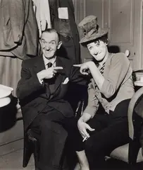 Erich Lessing, Marcel Marceau with Stan Laurel, who visited Marceau in his dressing room, Paris, 1951, Gelatin silver print, printed later