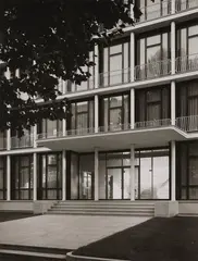 Drahthaus, Düsseldorf by Karl Hugo Schmölz, c. 1952, Vintage ferrotyped gelatin silver print on Agfa-Portriga paper, sold May 2025