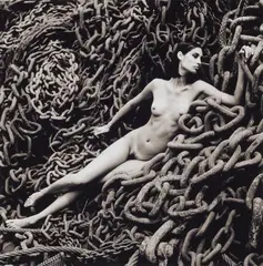 Greg Gorman, Jana Lying on Chains, Los Angeles, 1992, Toned gelatin silver print