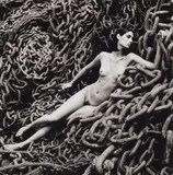 Greg Gorman, Jana Lying on Chains, Los Angeles, 1992, Toned gelatin silver print